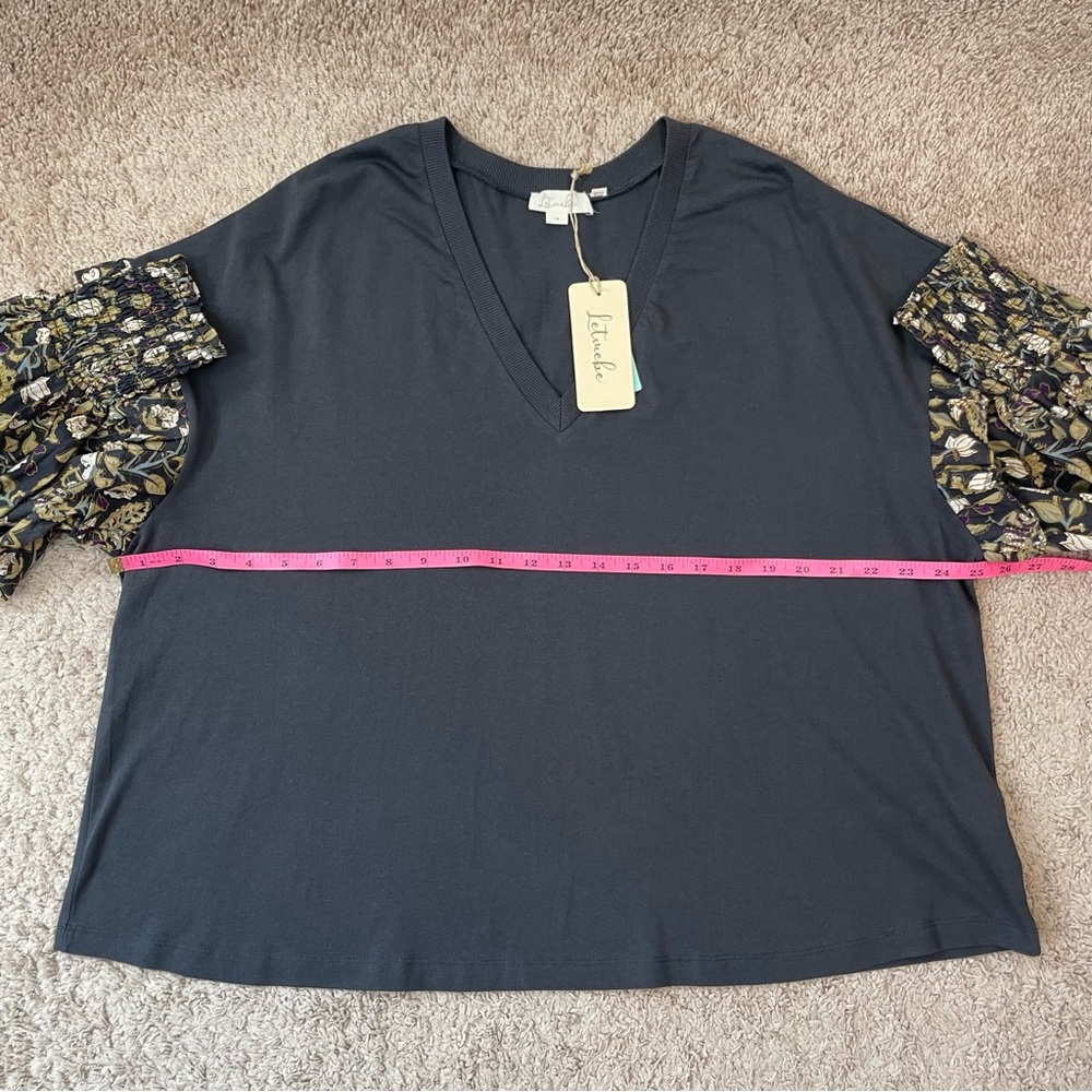 Anthropologie Plus Let Me Be Sydney Long Puff-Sleeved Black Floral Blouse Top 1X - Picture 12 of 16